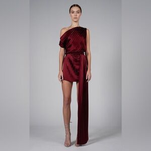 NONchalant One-Shoulder Wine Red Mini Dress with Draped Sash SZ XS NWT